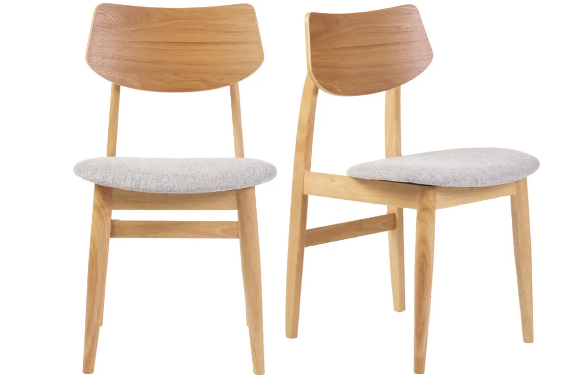 Best Miliboo Set de 2 sillas nórdicas de madera clara y tejido gris claro ELION