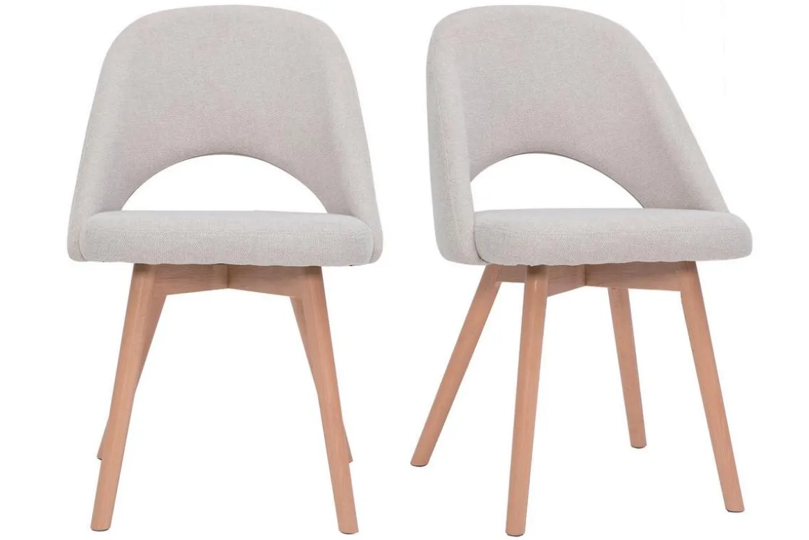 Discount Miliboo Set de 2 sillas nórdicas de tela efecto aterciopelado texturizado beige con patas de haya maciza COSETTE