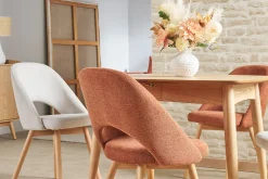 Discount Miliboo Set de 2 sillas nórdicas de tela efecto aterciopelado texturizado beige con patas de haya maciza COSETTE