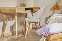 Discount Miliboo Set de 2 sillas nórdicas de tela efecto aterciopelado texturizado beige con patas de haya maciza COSETTE