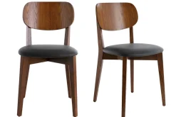 Outlet Miliboo Set de 2 sillas vintage con acabado en nogal y asiento negro LUCIA