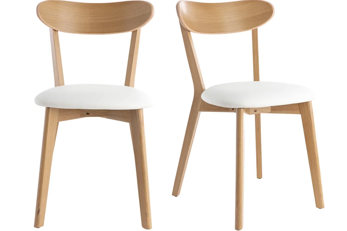 Clearance Miliboo Set de 2 sillas vintage de roble con asiento blanco DOVE