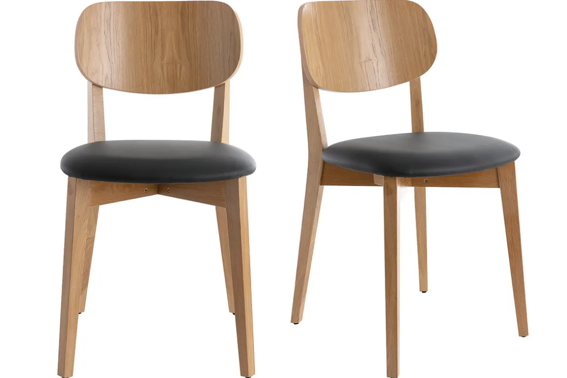 Fashion Miliboo Set de 2 sillas vintage de roble con asiento negro LUCIA