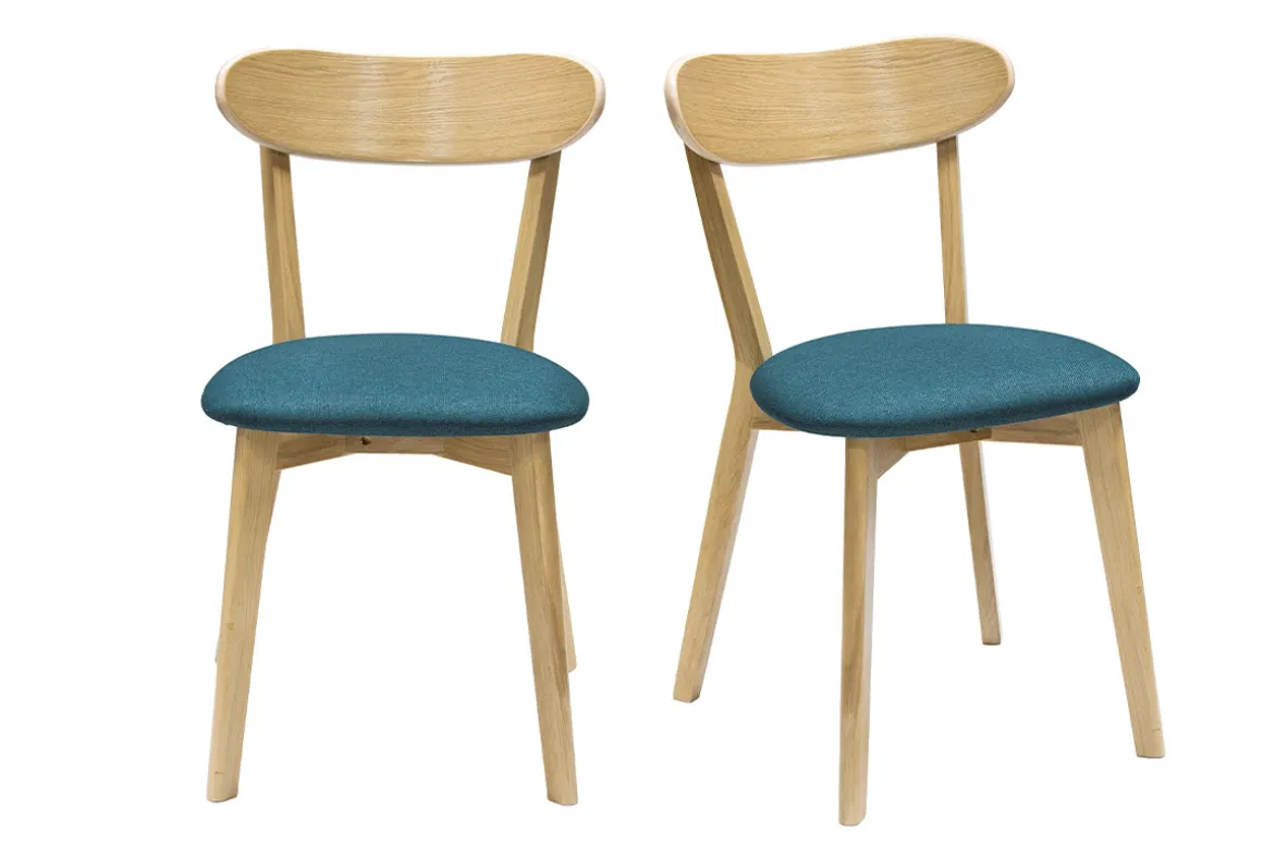 Best Sale Miliboo Set de 2 sillas vintage roble y asiento azul pavo real DOVE