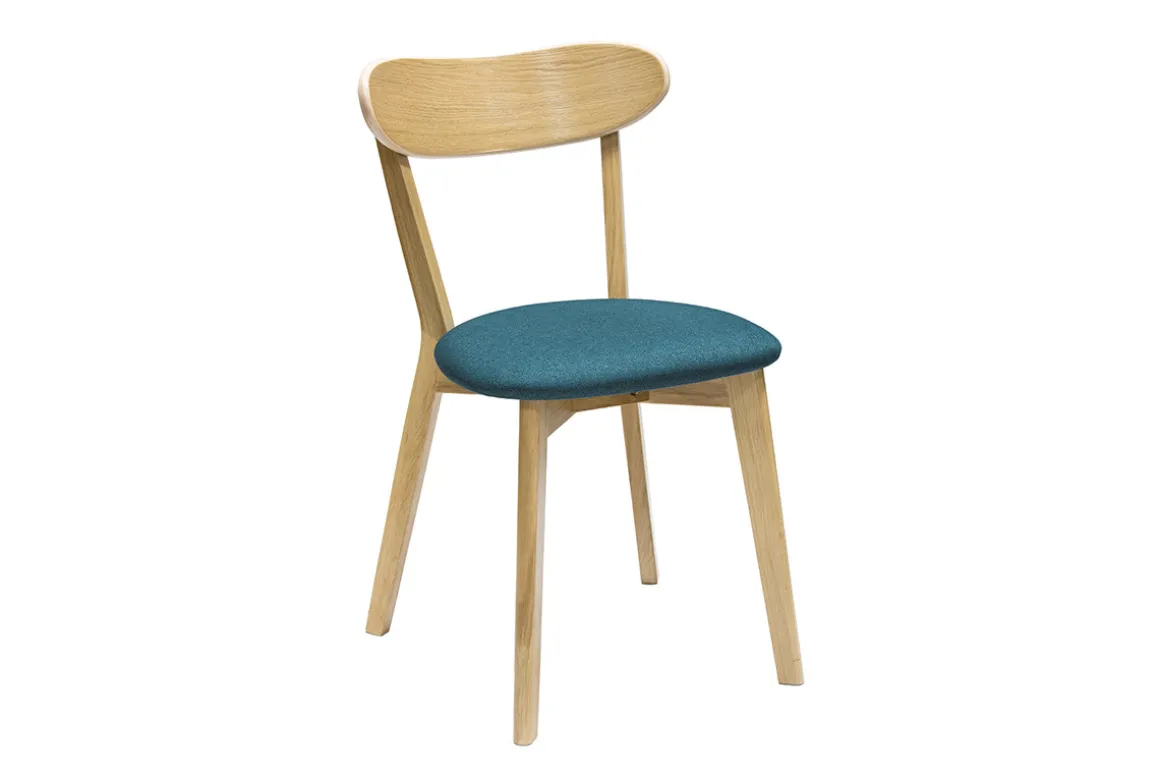 Best Sale Miliboo Set de 2 sillas vintage roble y asiento azul pavo real DOVE