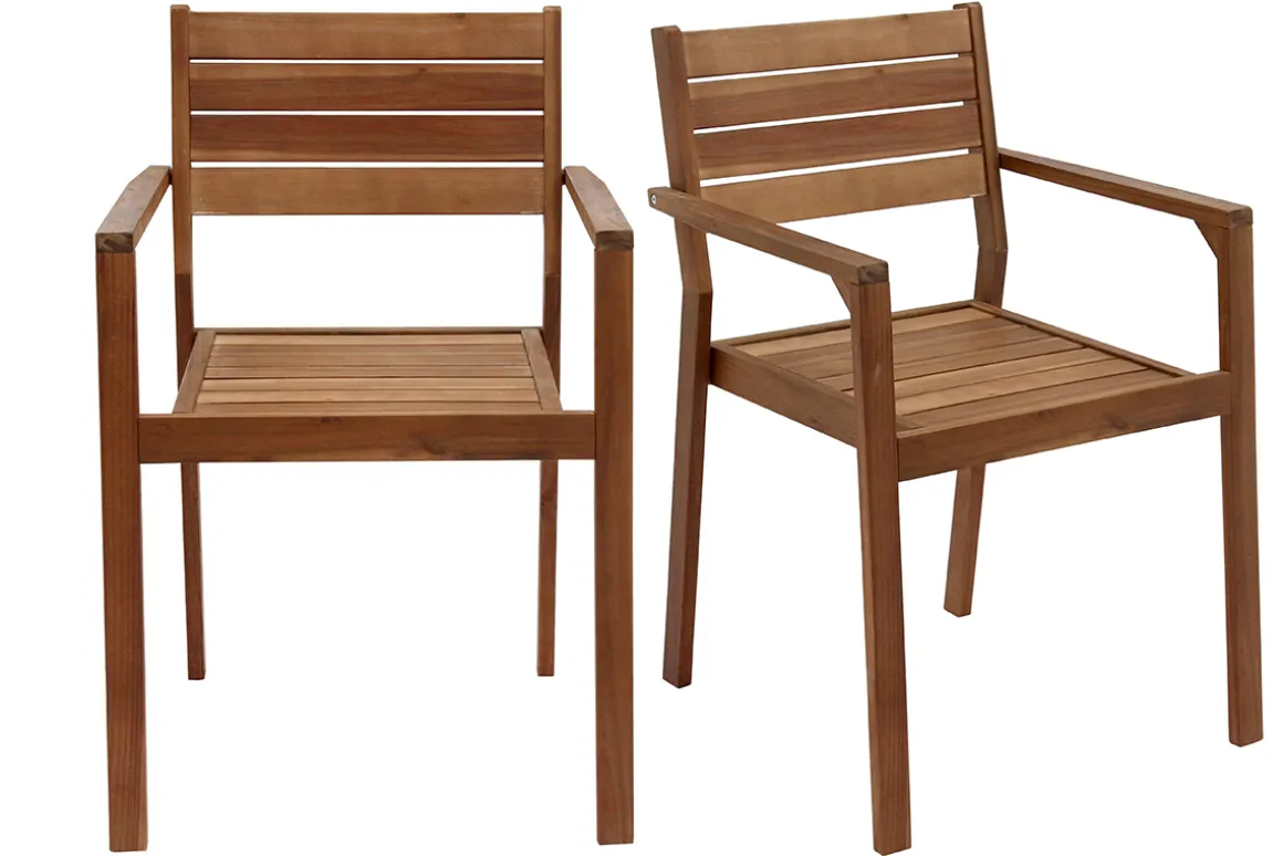 Outlet Miliboo Set de 2 sillones de jardín apilables de acacia maciza CANOPEE