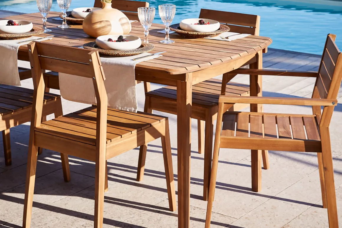 Outlet Miliboo Set de 2 sillones de jardín apilables de acacia maciza CANOPEE