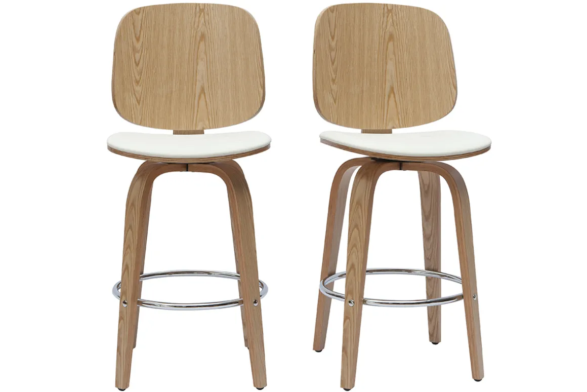 Cheap Miliboo Set de 2 taburetes de cocina giratorios de diseño blanco y madera clara 66 cm BECK