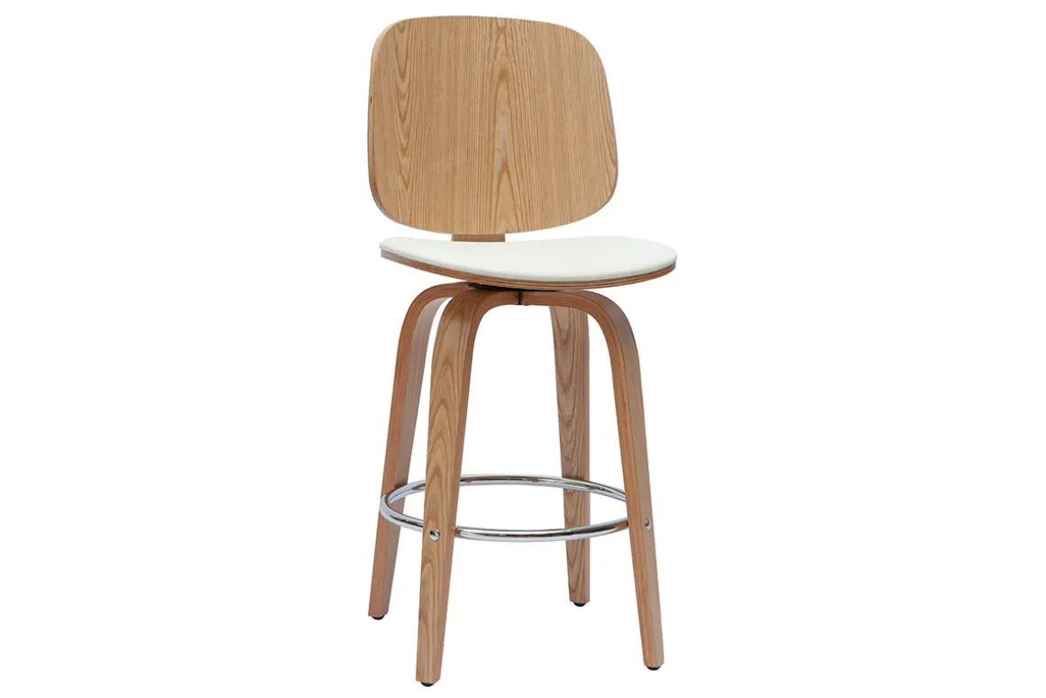 Cheap Miliboo Set de 2 taburetes de cocina giratorios de diseño blanco y madera clara 66 cm BECK