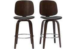 Discount Miliboo Set de 2 taburetes de cocina giratorios de diseño negros y madera oscura 66 cm BECK