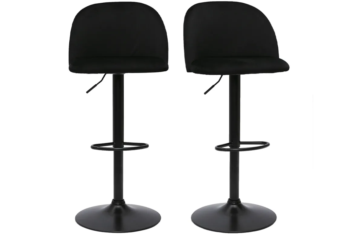 Cheap Miliboo Set de 2 taburetes de cocina ajustables de terciopelo negro y metal negro CELESTE
