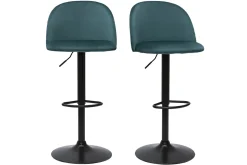 Sale Miliboo Set de 2 taburetes de cocina ajustables de terciopelo azul petróleo y metal negro CELESTE