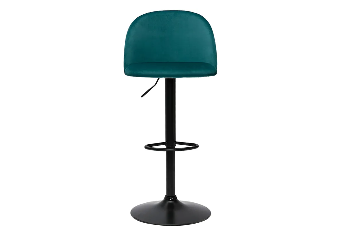 Sale Miliboo Set de 2 taburetes de cocina ajustables de terciopelo azul petróleo y metal negro CELESTE