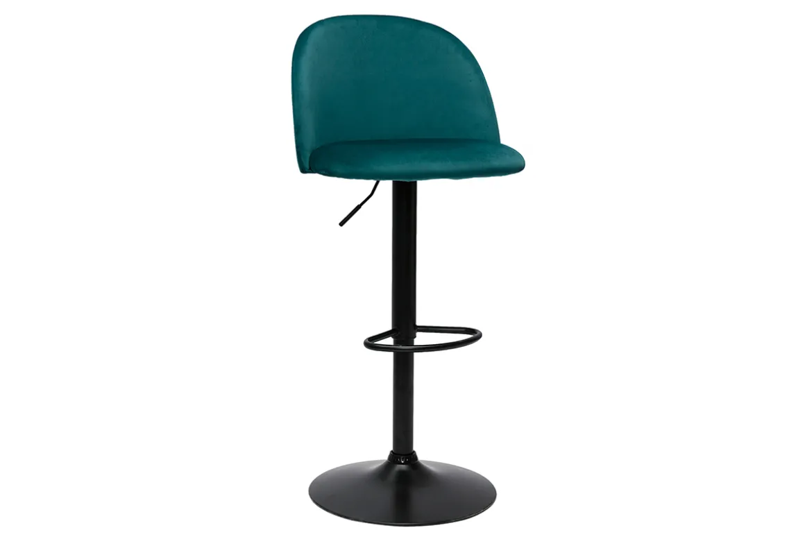 Sale Miliboo Set de 2 taburetes de cocina ajustables de terciopelo azul petróleo y metal negro CELESTE