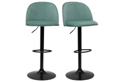 Online Miliboo Set de 2 taburetes de cocina ajustables de terciopelo verde celadón y metal negro CELESTE