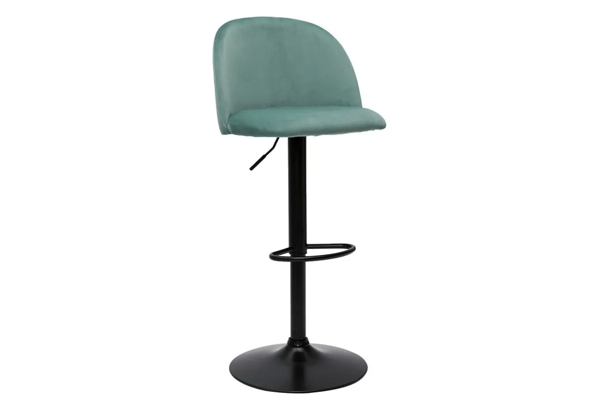 Online Miliboo Set de 2 taburetes de cocina ajustables de terciopelo verde celadón y metal negro CELESTE