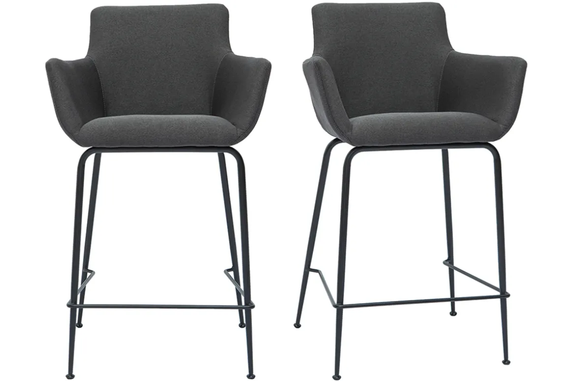 Outlet Miliboo Set de 2 taburetes de cocina de tela gris antracita 65 cm CARLIE