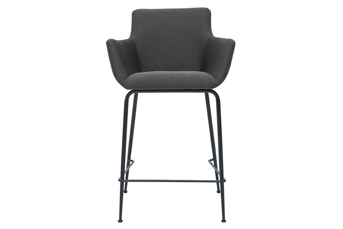 Outlet Miliboo Set de 2 taburetes de cocina de tela gris antracita 65 cm CARLIE