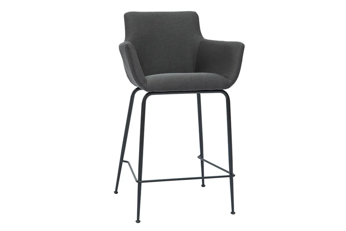 Outlet Miliboo Set de 2 taburetes de cocina de tela gris antracita 65 cm CARLIE