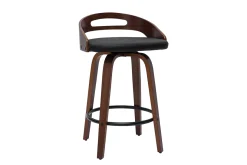 Clearance Miliboo Set de 2 taburetes de cocina de diseño madera oscura y poliuretano negro 65 cm MANO