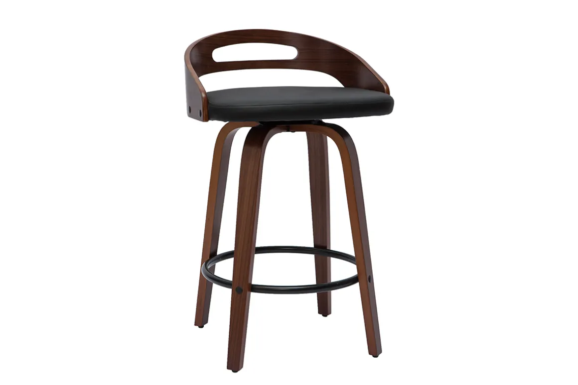 Clearance Miliboo Set de 2 taburetes de cocina de diseño madera oscura y poliuretano negro 65 cm MANO
