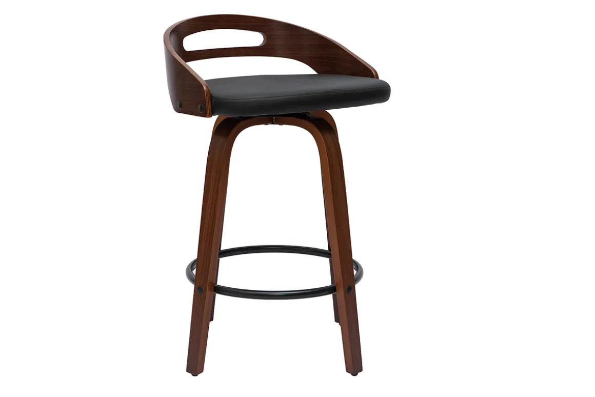 Clearance Miliboo Set de 2 taburetes de cocina de diseño madera oscura y poliuretano negro 65 cm MANO