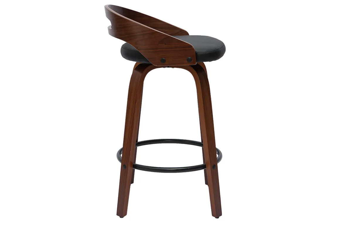 Clearance Miliboo Set de 2 taburetes de cocina de diseño madera oscura y poliuretano negro 65 cm MANO