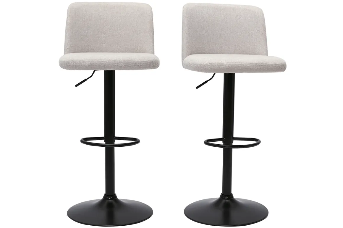 Store Miliboo Set de 2 taburetes de cocina regulables de tejido efecto aterciopelado beige y metal negro MONTI