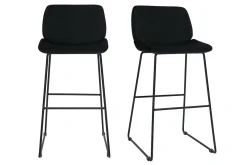 Fashion Miliboo Set de 2 taburetes de cocina fijos de terciopelo negro con patas de metal negro 65 cm KAOLY