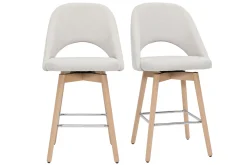 Best Miliboo Set de 2 taburetes de cocina nórdicos de tela efecto aterciopelado texturizado beige y madera de caucho maciza 65 cm COSETTE
