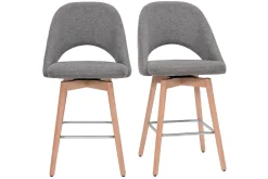 Best Sale Miliboo Set de 2 taburetes de cocina nórdicos de tela efecto aterciopelado texturizado gris y madera de caucho maciza 65 cm COSETTE