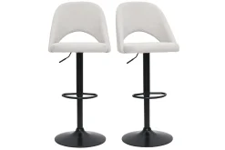 New Miliboo Set de 2 taburetes de cocina regulables de tejido efecto aterciopelado texturizado beige y metal negro COSETTE