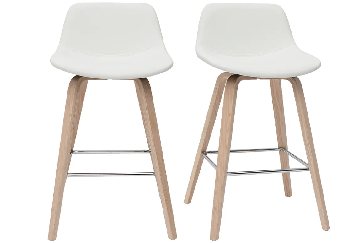 Online Miliboo Set de 2 taburetes de cocina de diseño blanco con madera clara 65 cm NONIE