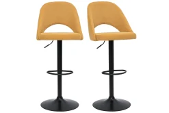Best Miliboo Set de 2 taburetes de cocina regulables de tejido efecto aterciopelado texturizado amarillo y metal negro COSETTE