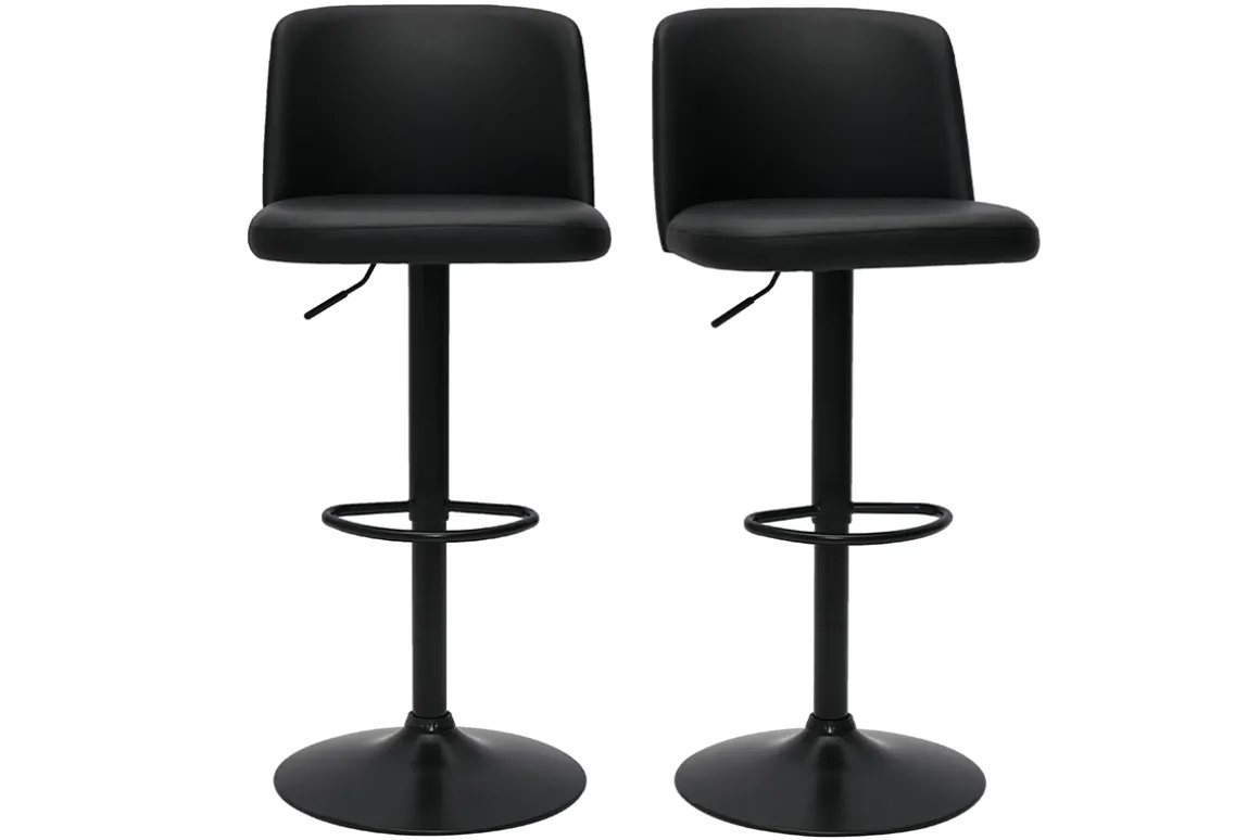 Best Miliboo Set de 2 taburetes de cocina ajustables de poliuretano negro y metal negro MONTI