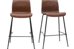 Hot Miliboo Set de 2 taburetes de cocina fijos marrón envejecido y metal negro 65 cm HAROLD