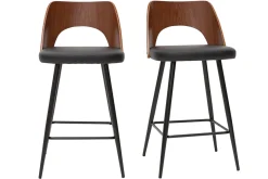 Sale Miliboo Set de 2 taburetes de cocina de diseño negro y nogal 66,5 cm FALCOM