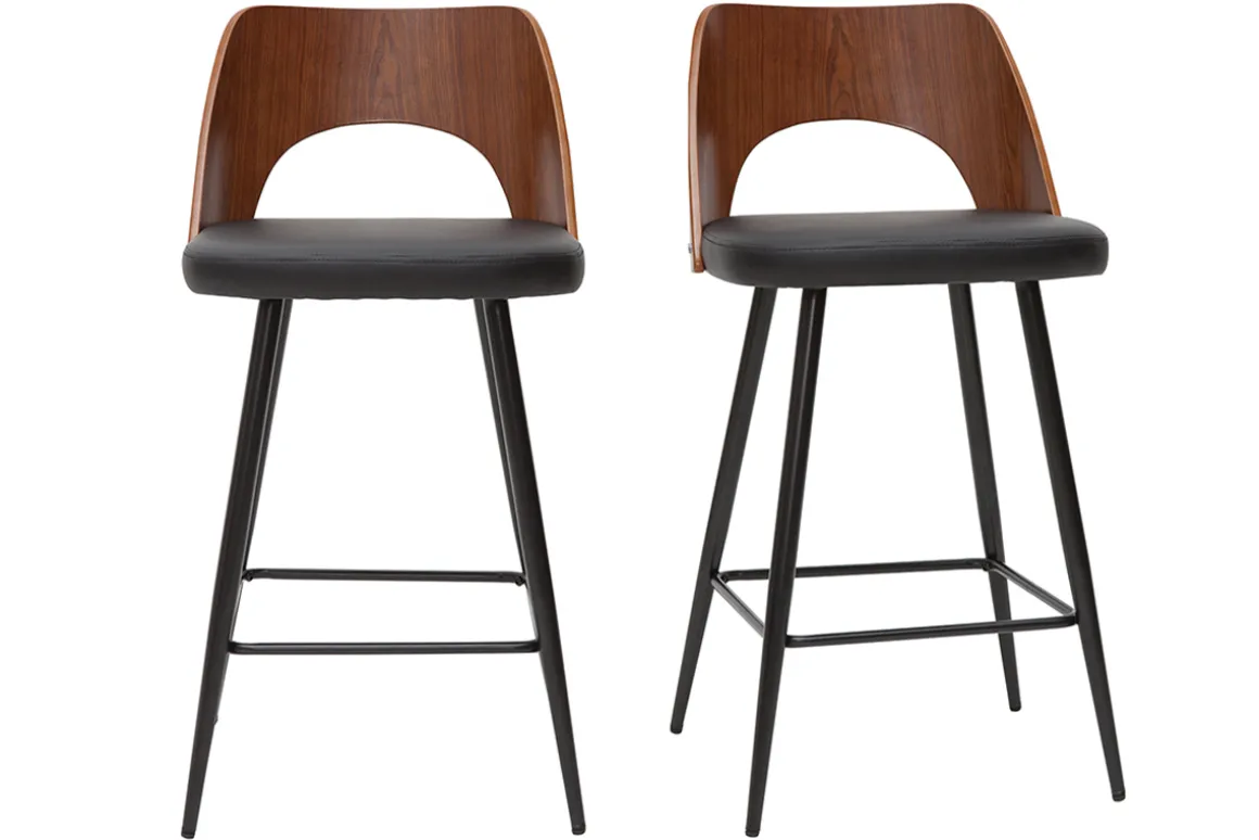 Sale Miliboo Set de 2 taburetes de cocina de diseño negro y nogal 66,5 cm FALCOM