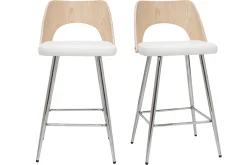 Store Miliboo Set de 2 taburetes de cocina de diseño madera y blanco 66,5 cm FALCOM