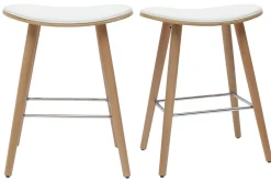 Online Miliboo Set de 2 taburetes de cocina de madera clara y blanco 65 cm MEADOW