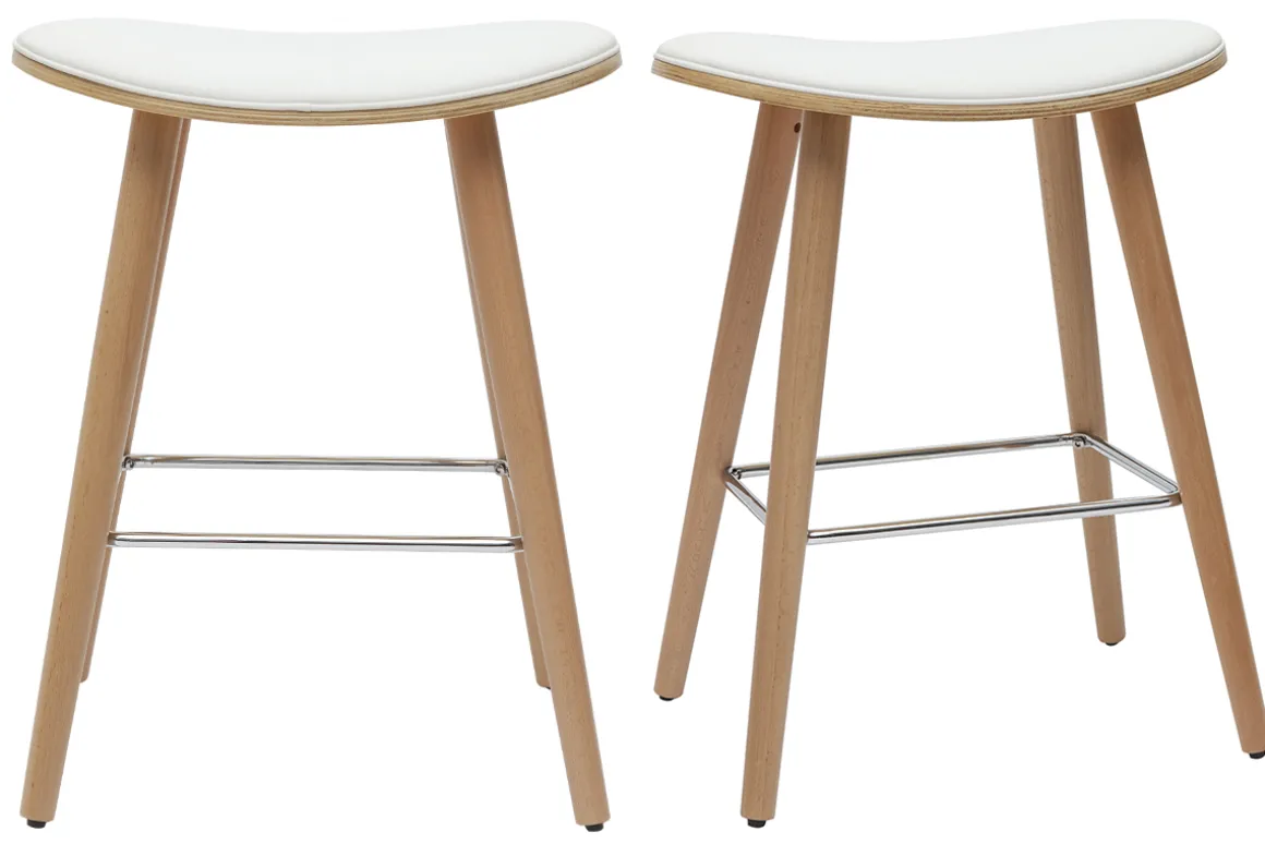 Online Miliboo Set de 2 taburetes de cocina de madera clara y blanco 65 cm MEADOW
