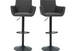 Fashion Miliboo Set de 2 taburetes de cocina ajustables de tela gris antracita y metal negro CARLIE