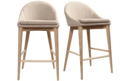 Outlet Miliboo Set de 2 taburetes de cocina nórdicos de tela beige y fresno macizo 66 cm DALIA