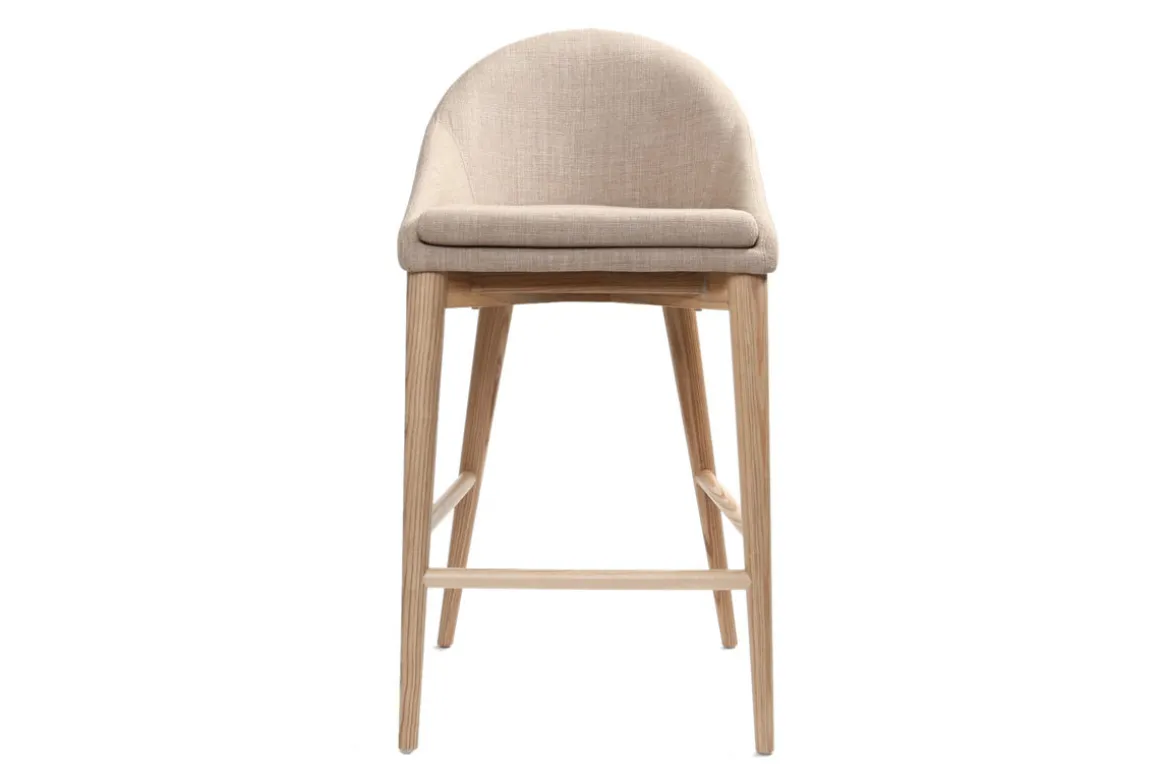 Outlet Miliboo Set de 2 taburetes de cocina nórdicos de tela beige y fresno macizo 66 cm DALIA