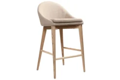 Outlet Miliboo Set de 2 taburetes de cocina nórdicos de tela beige y fresno macizo 66 cm DALIA