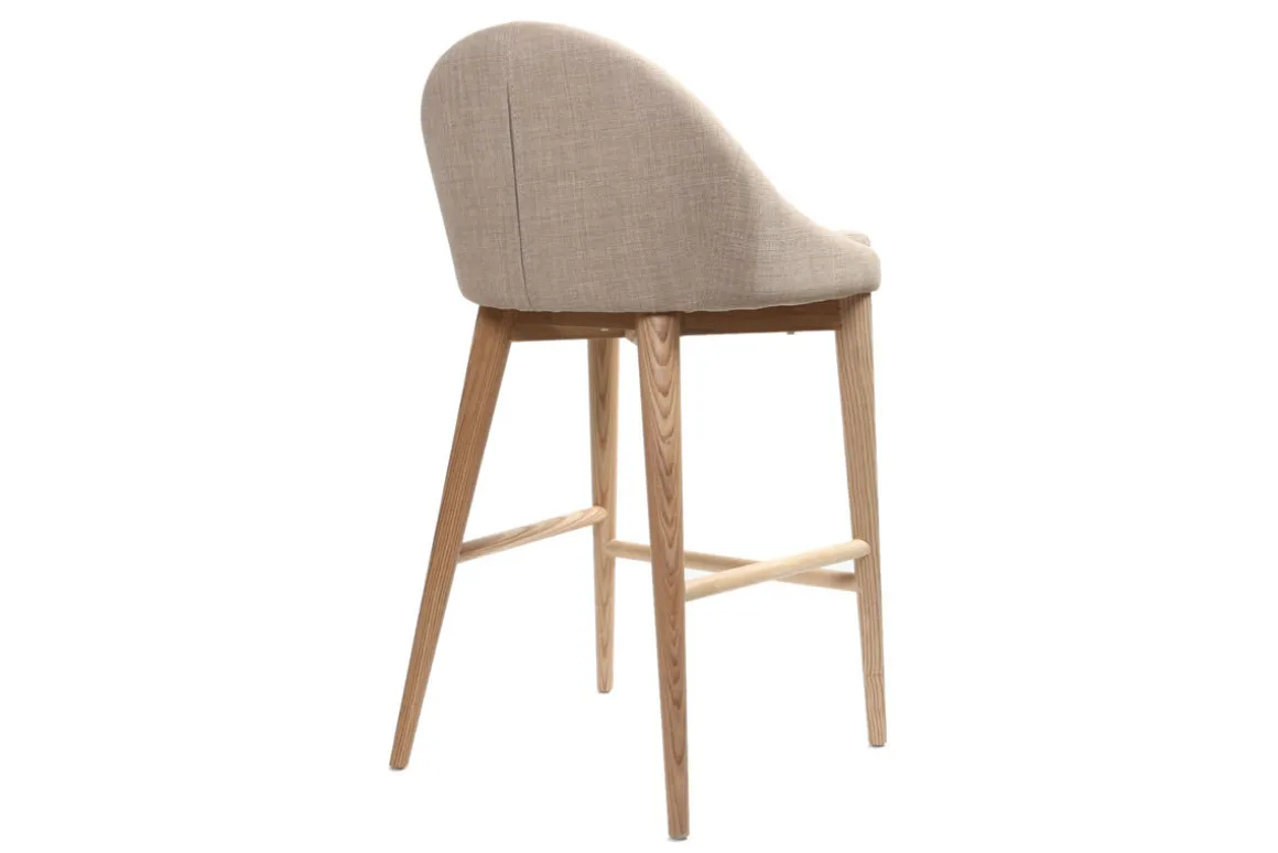 Outlet Miliboo Set de 2 taburetes de cocina nórdicos de tela beige y fresno macizo 66 cm DALIA