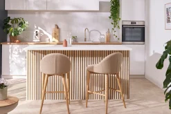 Outlet Miliboo Set de 2 taburetes de cocina nórdicos de tela beige y fresno macizo 66 cm DALIA