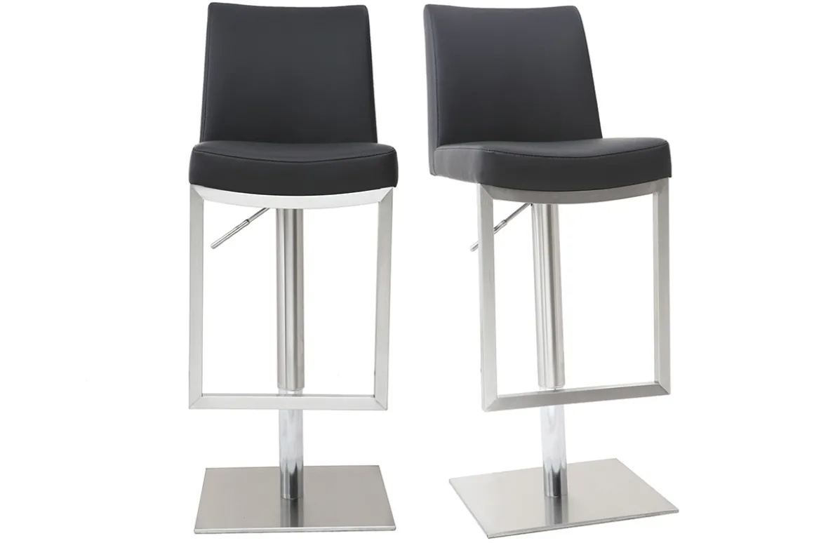 New Miliboo Set de 2 taburetes de cocina regulables negros con acero cromado KYLE