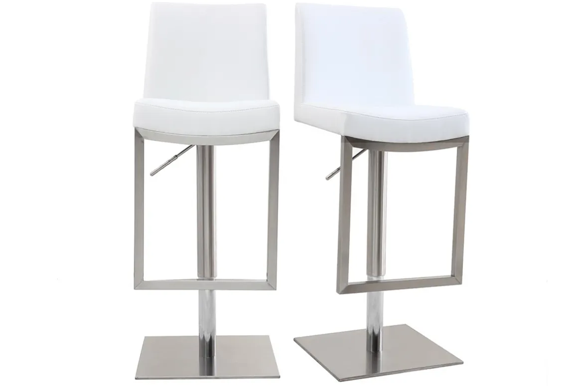 Outlet Miliboo Set de 2 taburetes de cocina regulables blancos con acero cromado KYLE