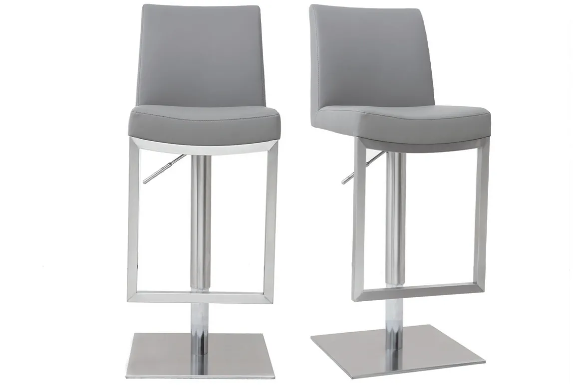 Discount Miliboo Set de 2 taburetes de cocina regulables grises con acero cromado KYLE